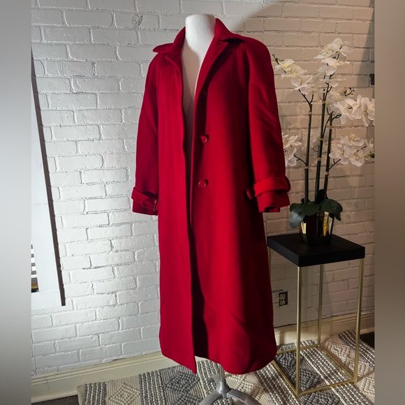 Perry Ellis Portfolio Vintage Wool Red Lo g Coat Size L/XL - Picture 2 of 16